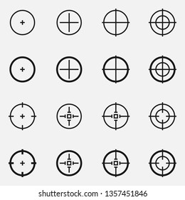 Set Of Sniper Scope Crosshairs Black And White Vector Icon.