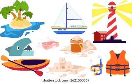 set of snorkeling element vector illustration