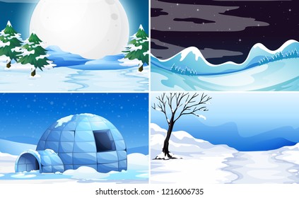 Conjunto de ilustraciones de fondo de nieve