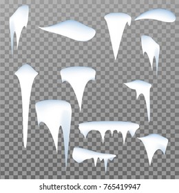 Set snow cap isolated on transparent background. Snowy elements on winter vector template design. 