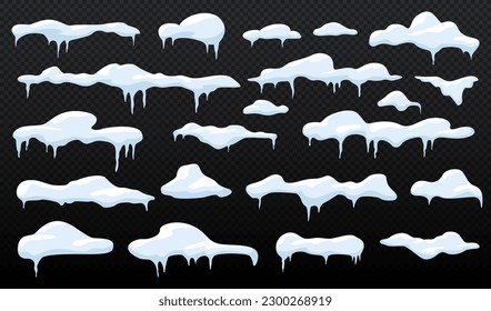 Set of snow caps. Collection of snowdrifts on mine space. Symbol of winter season and cold weather. New Years and Christmas. Cartoon flat vector illustrations isolated on transparent background