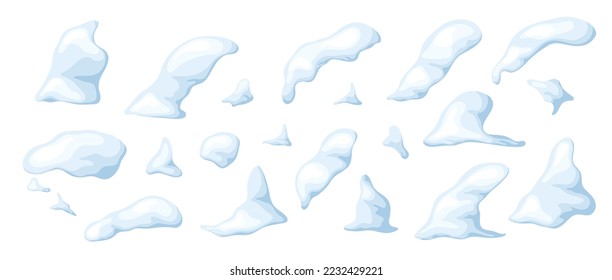 Set of snow. Elements for ui design game. Snowy in cartoon. Ice age in vector illustration.