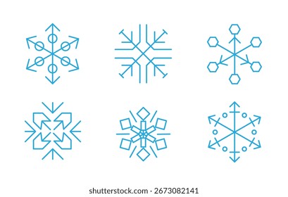 Conjunto de ícones de flocos de neve ilustração de vetor de contorno azul 