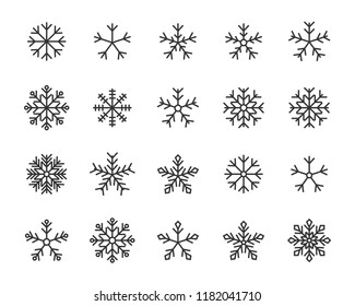 set of snow flake line icons