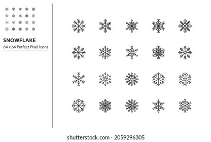 set of snow flake line icons, cool, winter, christmas