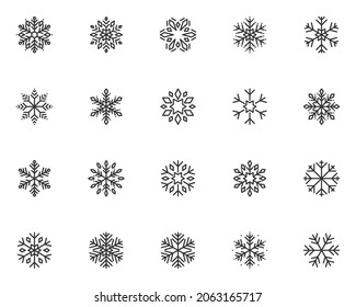 set of snow flake line icons, cool, winter, christmas
