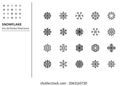 set of snow flake line icons, cool, winter, christmas