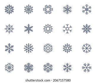 conjunto de iconos de la línea de copos de nieve, fresco, invierno, navidad