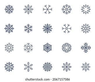 set of snow flake line icons, cool, winter, christmas