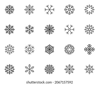 set of snow flake line icons, cool, winter, christmas