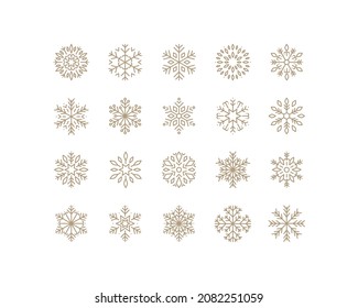 set of snow flake line icons, cool, winter, christmas