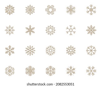 set of snow flake line icons, cool, winter, christmas