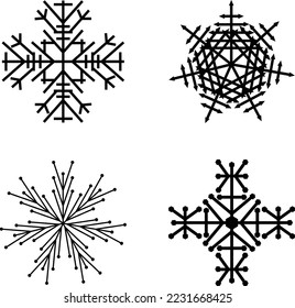 Set Snow Flake Winter Vector Illustration Line