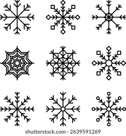 A set of Snow flakes drawing, logos, or icons