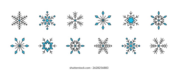 Conjunto de copos de nieve. Colección de copos de nieve