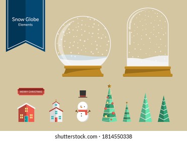 Conjunto de elementos del globo de nieve. Para Navidad, vacaciones de invierno y año nuevo. Ilustración vectorial de estilo plano.