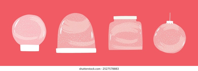 Set with snow globes in flat style. Winter, holidays, Christmas. Hand drawn vector illustration.