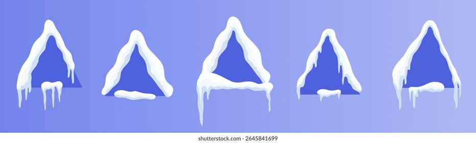Set of snow ice cap advertising banners in triangle shapes. Perfect for winter-themed promotions.