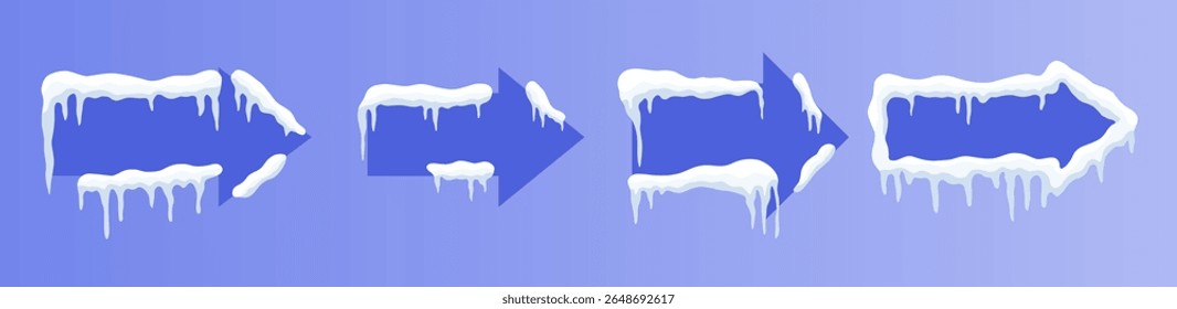 Conjunto de faixas de publicidade de calota de gelo de neve em formas de seta. Perfeito para promoções de inverno.