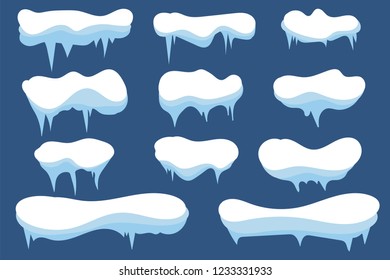 Set of snow icicles. Snow caps. Winter design.Snowdrifts. Vector