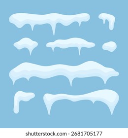 Eine Reihe von Schneezapfen und Schneekappen. Winterelemente. Winterdesign.