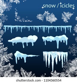 Set of snow icicles isolated on transparent background.