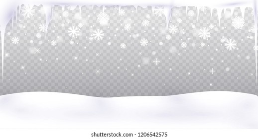 Set of snow icicles isolated on transparent background. Vector illustration