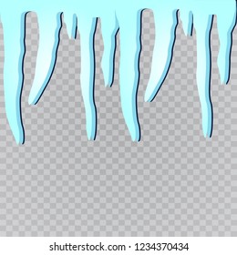 Set of snow icicles isolated on transparent background. Vector illustration