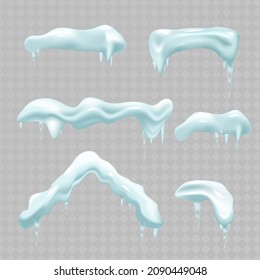 Set of snow icicles isolated on transparent background. Vector illustration