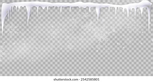 Set of snow icicles isolated on transparent background. Vector illustration