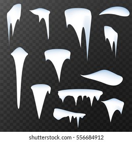 Set of snow icicles isolated on transparent background. Vector illustration