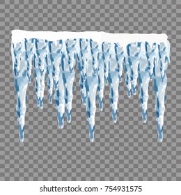 Set of snow icicles isolated on transparent background. Vector illustration