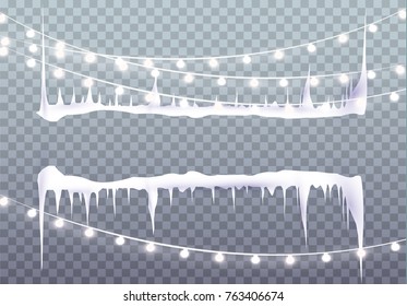 Set of snow icicles isolated on transparent background. Vector illustration