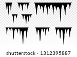 Set of snow icicles. Melting icicles. Paint dripping. Dripping liquid. Paint flows. Current paint, stains. Current inks. Stalactites outgrowths. Mineral formations. Vector illustration. 