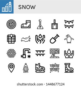 Set of snow icons such as Forecast, Atmosphere, Snow boots, Balalaika, Shovel, Garlands, Anorak, Russia, Water, Penguin, Snowflake, Cold water, Christmas tree, Ice skate , snow