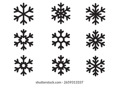 Set of snow lines icon. Christmas snowflake icons isolated. Snowflake icon outline style. Set of snowflake silhouette. Editable vector pictograms isolated on a white background. Vector Illustration.