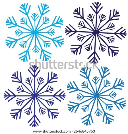 Set of snow lines icon. Christmas snowflake icons isolated. Snowflake icon outline style silhouette. blue Snowflake symbols. Snow icon Editable vector on a white backgrounds, eps10 