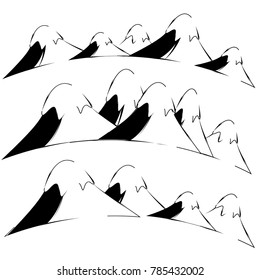 set of snow mountain with cartoon style design icon logo illustration