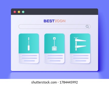 Set Snow shovel, Screwdriver and Clamp tool icon. Vector