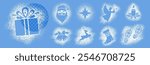 Set of snow spray stencils for winter holidays, Christmas and New Year celebration. Cute decoration for windows, walls, any surface. Sprinkle stencil print. Vector illustration