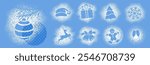 Set of snow spray stencils for winter holidays, Christmas and New Year celebration. Cute decoration for windows, walls, any surface. Sprinkle stencil print. Vector illustration