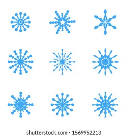 Set of snow vector isolated. Collection of blue vector snowflakes. Xmas pattern. White snowfall texture. Winter snowstorm backdrop illustration.