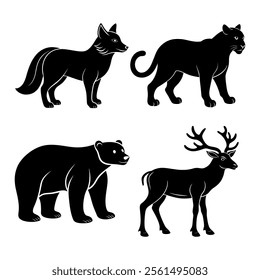 Set of Snow Wild Animal Silhouette Vector Illustration