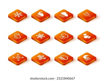 Set Snow, Wind, Cloud with snow and moon, Snowflake, rain and lightning icon. Vector