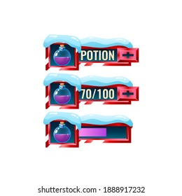 set of snow winter christmas game ui potion magic mana bar with numeric and progress bar additional panel for gui asset elements vector illustration