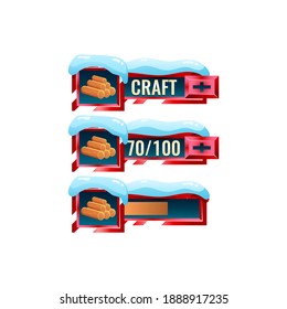 set of snow winter christmas game ui craft wood bar with numeric and bar additional panel for gui asset elements vector illustration