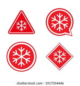 Juego de iconos de invierno de nieve, señal de copo de hielo de peligro, ilustración de vector de alerta de riesgo, símbolo de precaución cuidadoso.