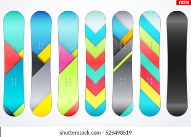 Set of Snowboard with different design. Modern Material design style. Vector Illustration Isolated on white background.