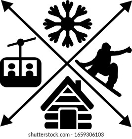 A Set of Snowboard Icons with a Cross