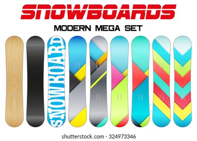 Set of Snowboard sample symbols. Modern Material design style. Vector Illustration Isolated on white background.